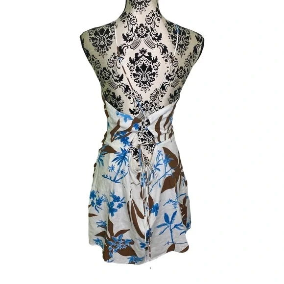 NWT Zara Tropical Print Mini Dress Linen Blend Sundress - Picture 9 of 13